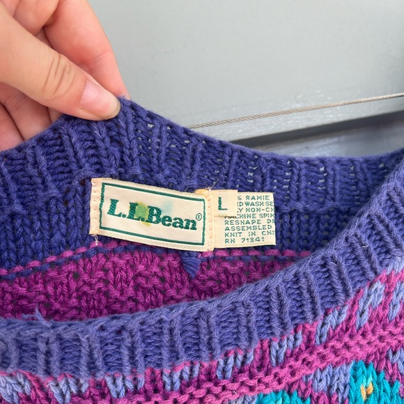 Vintage LL Bean Knit Geometric Jacquard Sweater - Picture 3 of 7